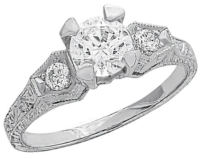 Antique Inspired Petite Diamond Engagement Ring with Hexagon Sides by Gordon Clark