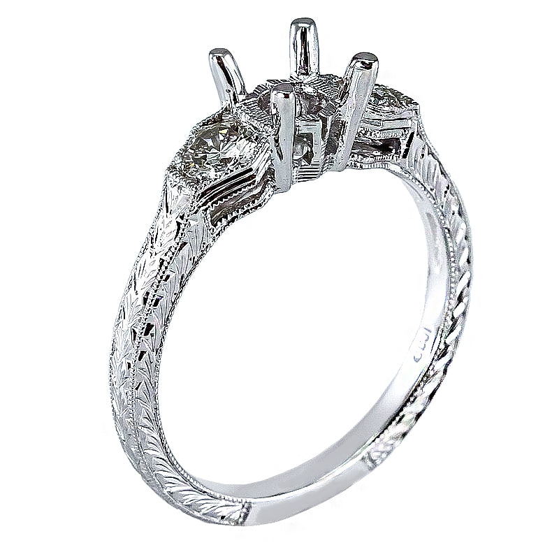 Antique Inspired Petite Diamond Engagement Ring with Hexagon Sides by Gordon Clark