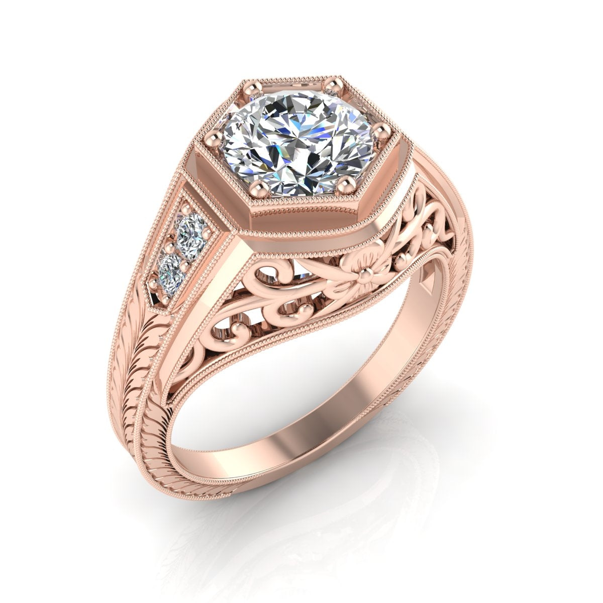 Gordon Clark Hexagon Antique Inspired Diamond Engagement Ring by Jolie Designs