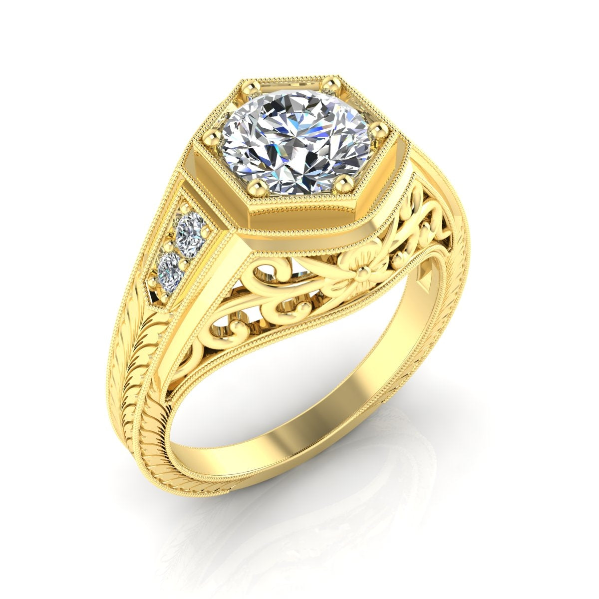 Gordon Clark Hexagon Antique Inspired Diamond Engagement Ring by Jolie Designs