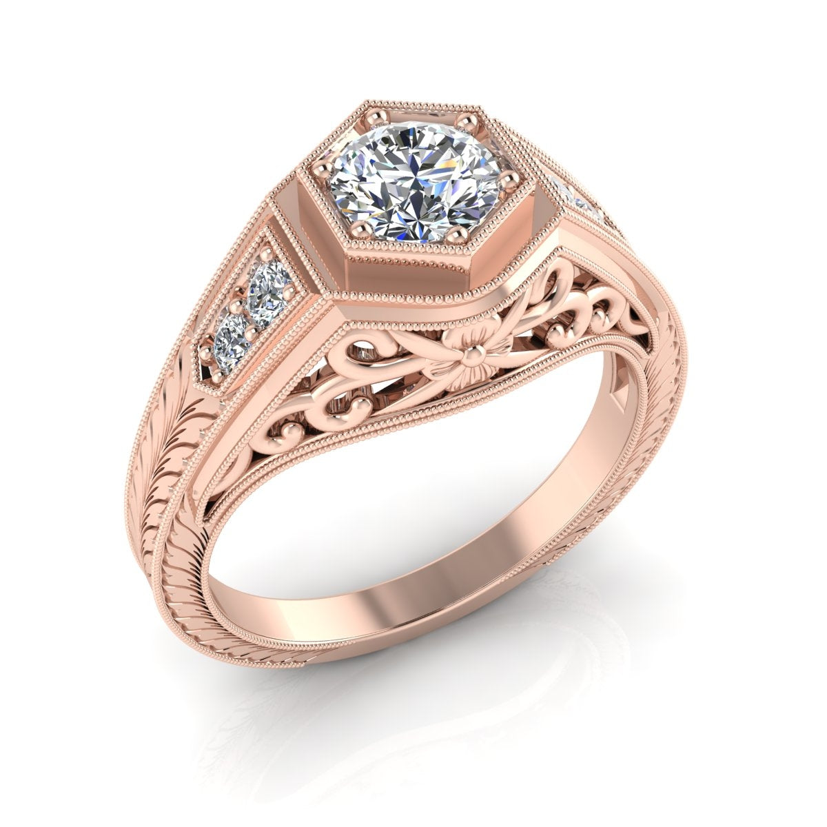 Antique Hexagon Diamond Engagement Ring by Gordon Clark for Jolie Designs