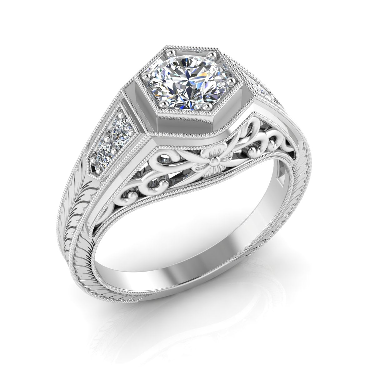 Antique Hexagon Diamond Engagement Ring by Gordon Clark for Jolie Designs