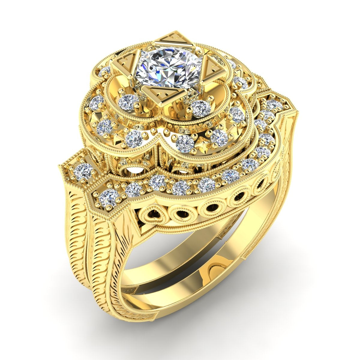 Gordon Clark Classic Diamond Guard Band with Mill Graining and Wheat Engraving