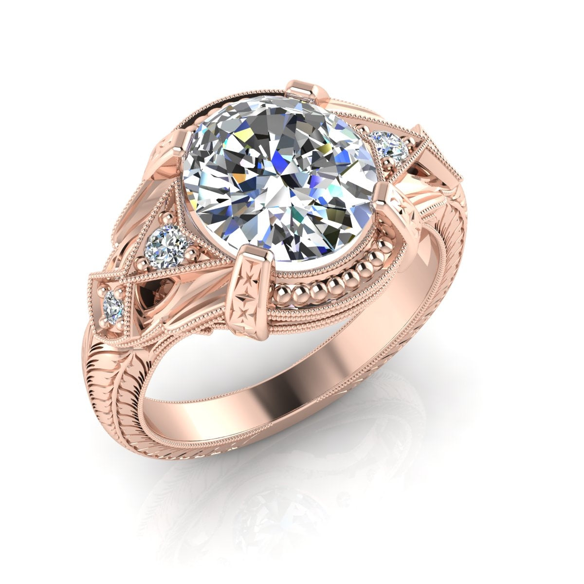 Antique Style Engraved Oval Diamond Halo Engagement Ring by Jolie Designs
