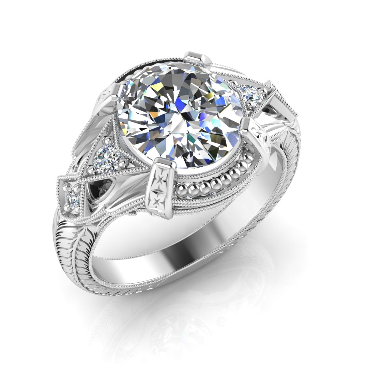 Antique Style Engraved Oval Diamond Halo Engagement Ring by Jolie Designs