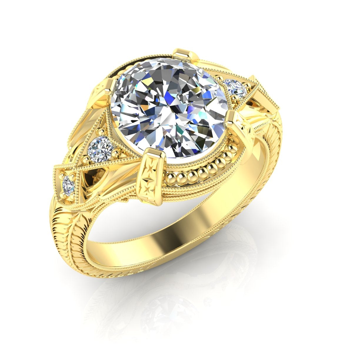 Antique Style Engraved Oval Diamond Halo Engagement Ring by Jolie Designs