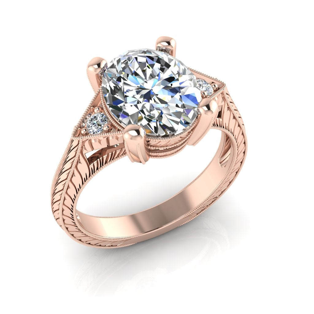 Antique Inspired Petite Diamond Engagement Ring with Milgrain and Engraving by Jolie Designs