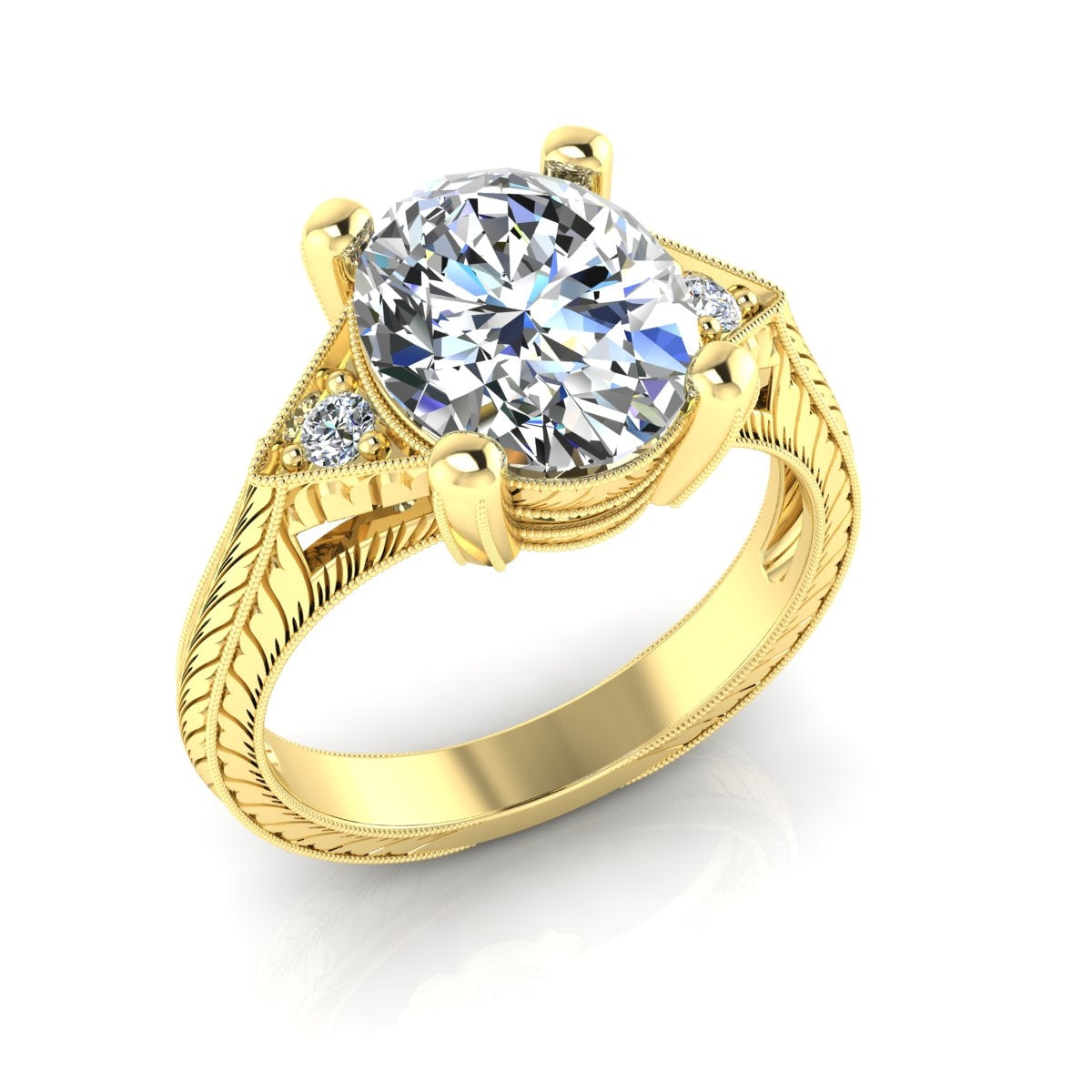 Antique Inspired Petite Diamond Engagement Ring with Milgrain and Engraving by Jolie Designs