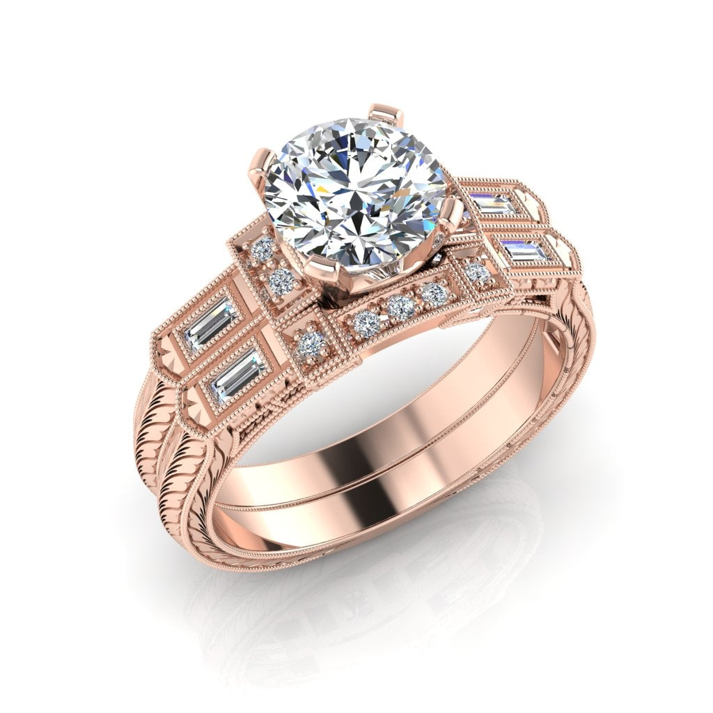 Antique Inspired Engraved Diamond Guard Band with Mill Graining by Jolie Designs