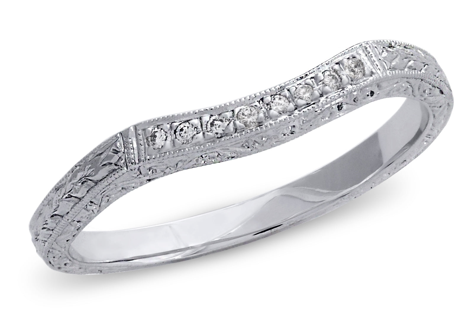 Antique Inspired Hand Engraved Diamond Curved Guard Band by Jolie Designs