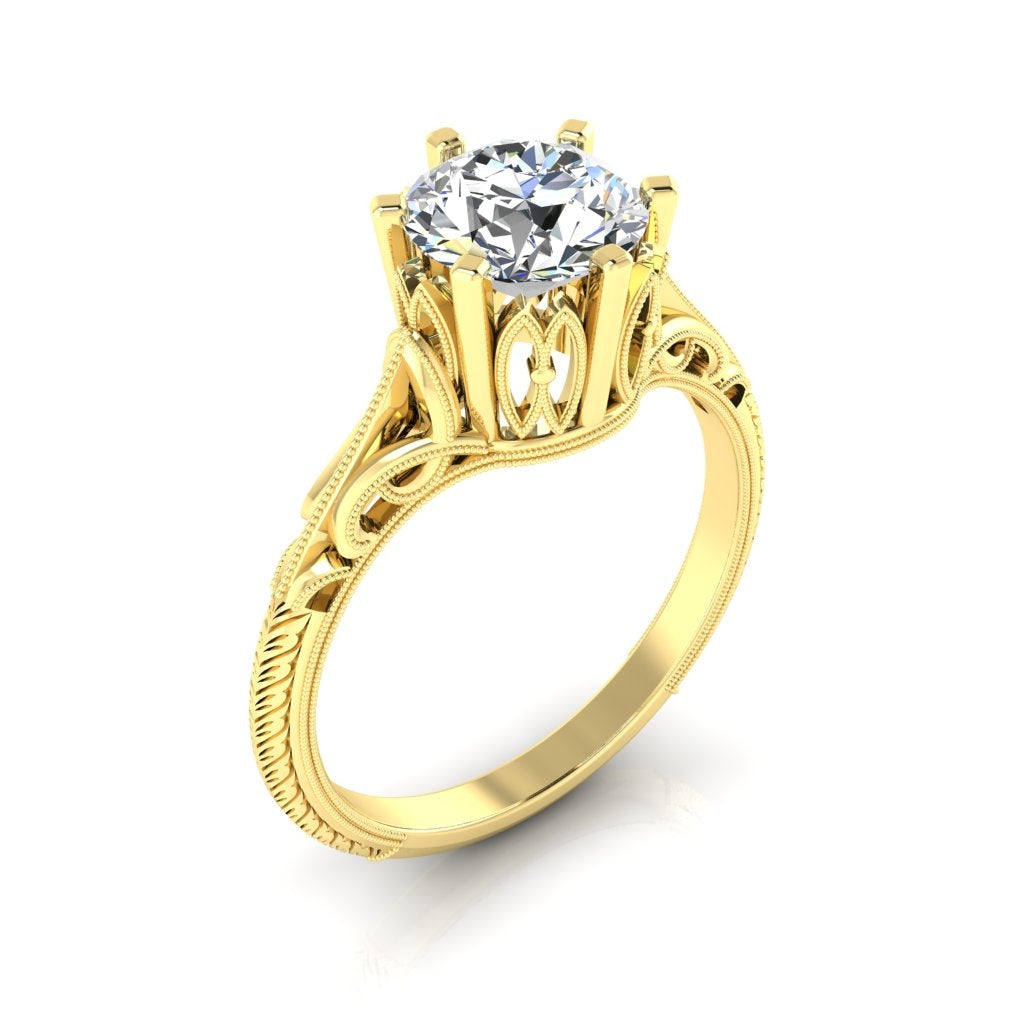 Vintage Inspired Petite Engraved Diamond Engagement Ring by Jolie Designs