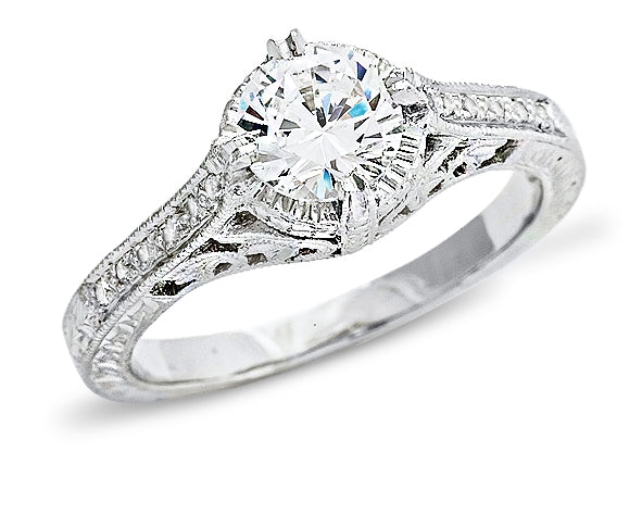 Antique Inspired Petite Diamond Engagement Ring by Jolie Designs