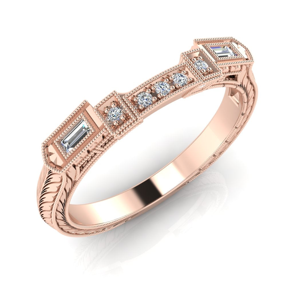 Antique Inspired Engraved Diamond Guard Band with Mill Graining by Jolie Designs