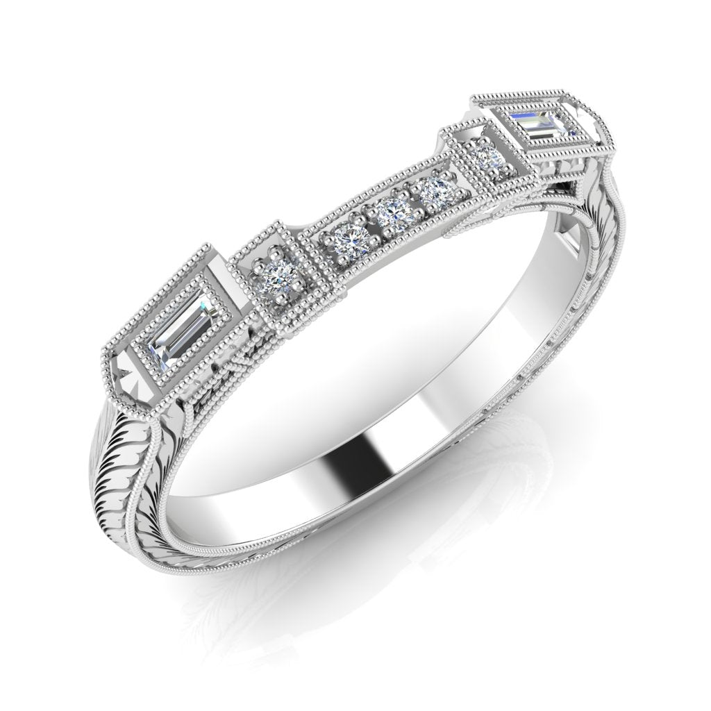 Antique Inspired Engraved Diamond Guard Band with Mill Graining by Jolie Designs
