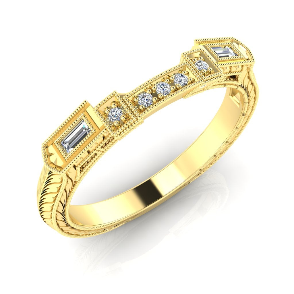 Antique Inspired Engraved Diamond Guard Band with Mill Graining by Jolie Designs