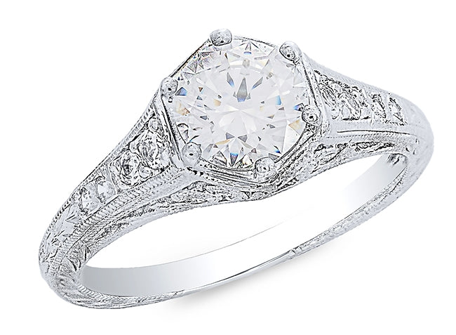 Antique Inspired Hexagon Shape Diamond Engagement Ring GC8082 by Jolie Designs
