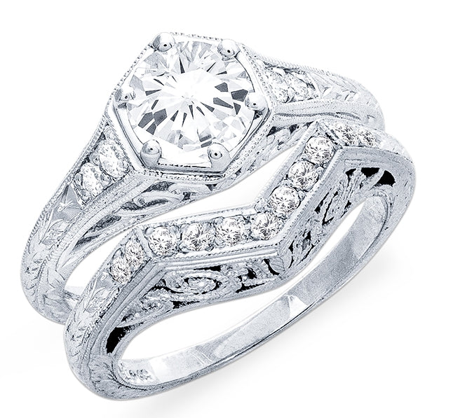 Antique Inspired Hexagon Shape Diamond Engagement Ring GC8082 by Jolie Designs