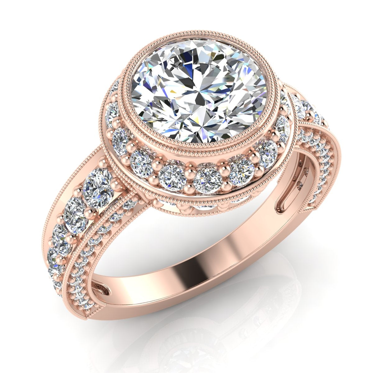 Modern Circular Diamond Halo Engagement Ring with Side Stones by Jolie Designs