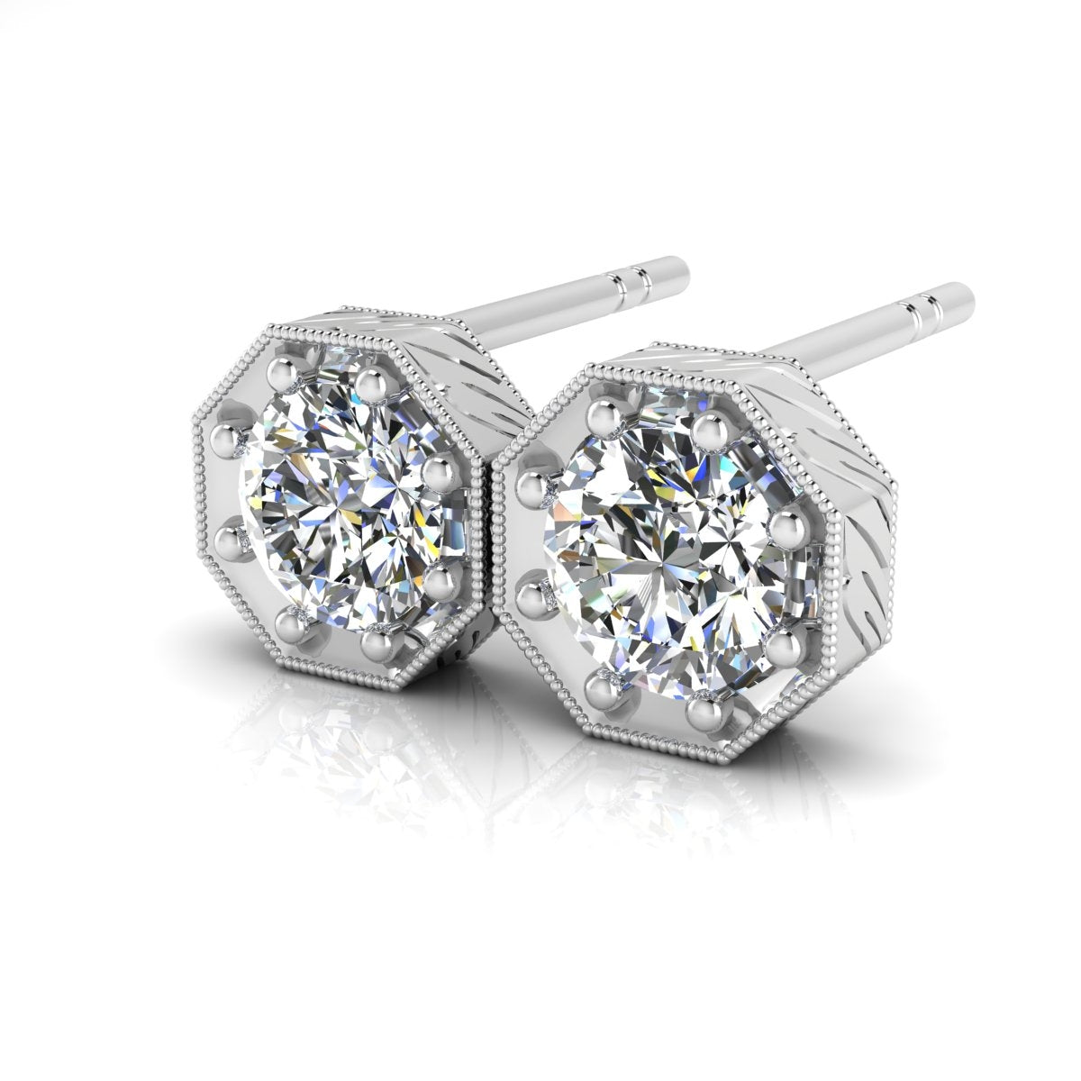 Octagon Milgrain Diamond Earrings with Optional Engraving by Jolie Designs