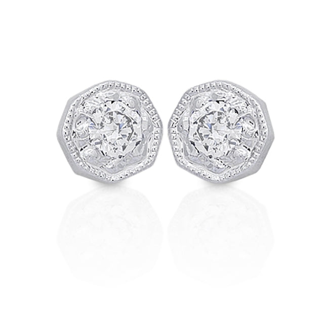 Octagon Milgrain Diamond Earrings with Optional Engraving by Jolie Designs