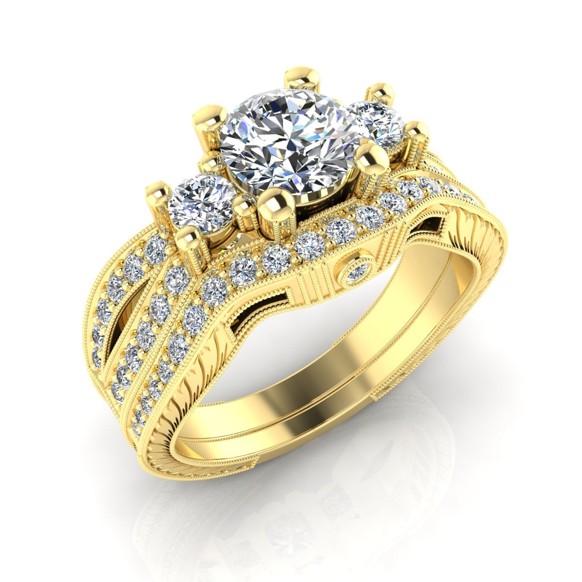 Classic Wheat Engraved Diamond Guard Band with Mill Graining by Gordon Clark