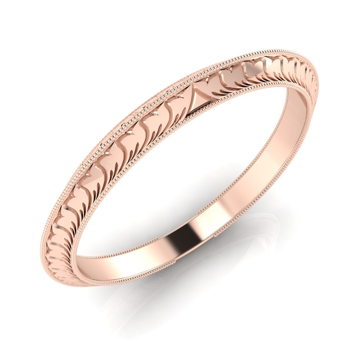 Hand Engraved Wheat Pattern Knife Edge Angled Eternity Band by Jolie Designs
