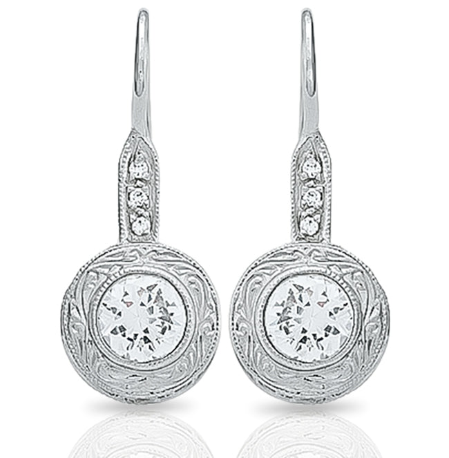 Vintage Round Halo Diamond Leverback Earrings by Gordon Clark Collection