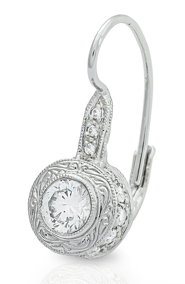 Vintage Round Halo Diamond Leverback Earrings by Gordon Clark Collection