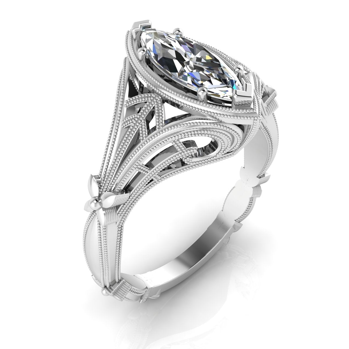 Petite Marquise Diamond Ribbon Engagement Ring with Milgrain by Gordon Clark
