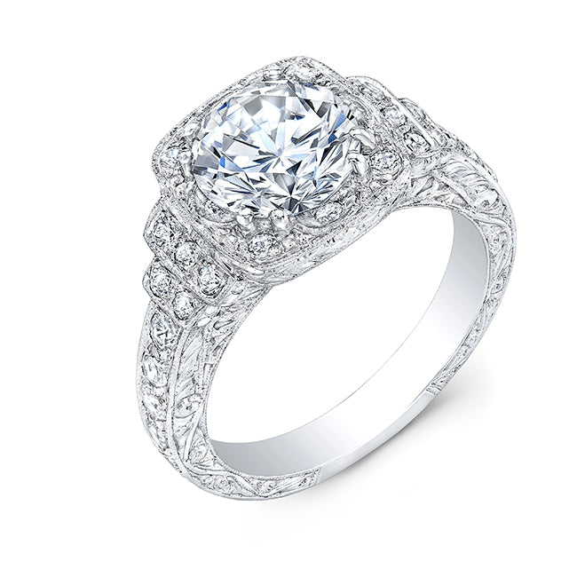 Antique Inspired Tiered Diamond Engagement Ring with Mill Graining by Jolie Designs