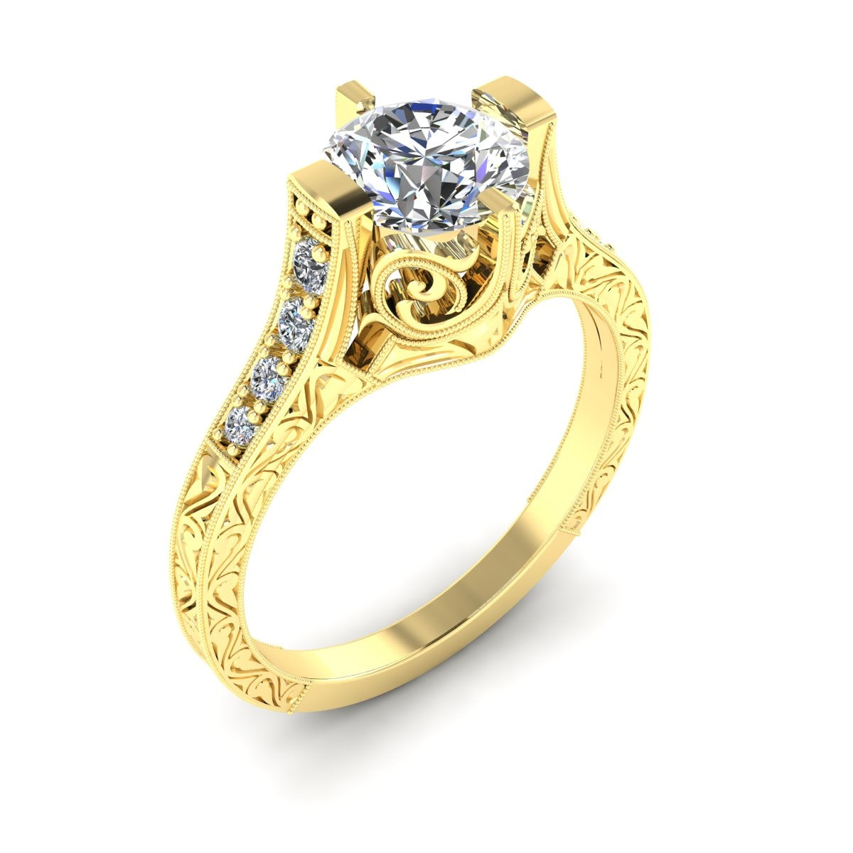 Vintage Inspired Petite Diamond Engagement Ring by Jolie Designs