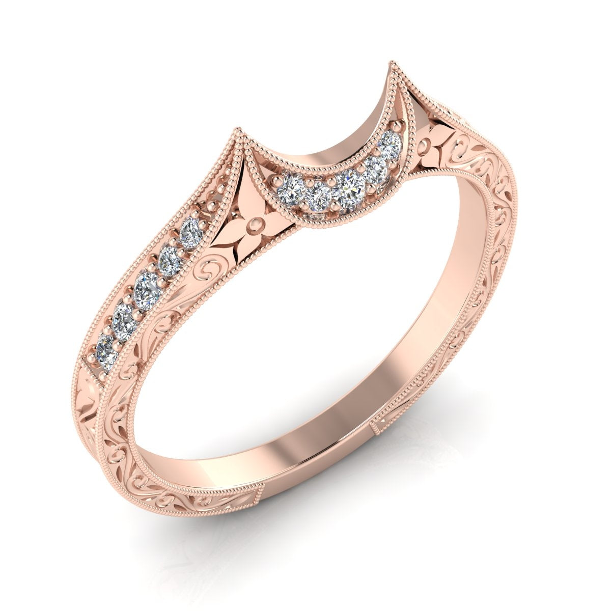 Art Deco Diamond Guard Band with Mill Graining and Scroll Engraving by Gordon Clark