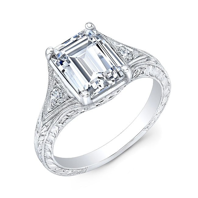 Antique Inspired Emerald Cut Diamond Engagement Ring with Mill Graining by Gordon Clark