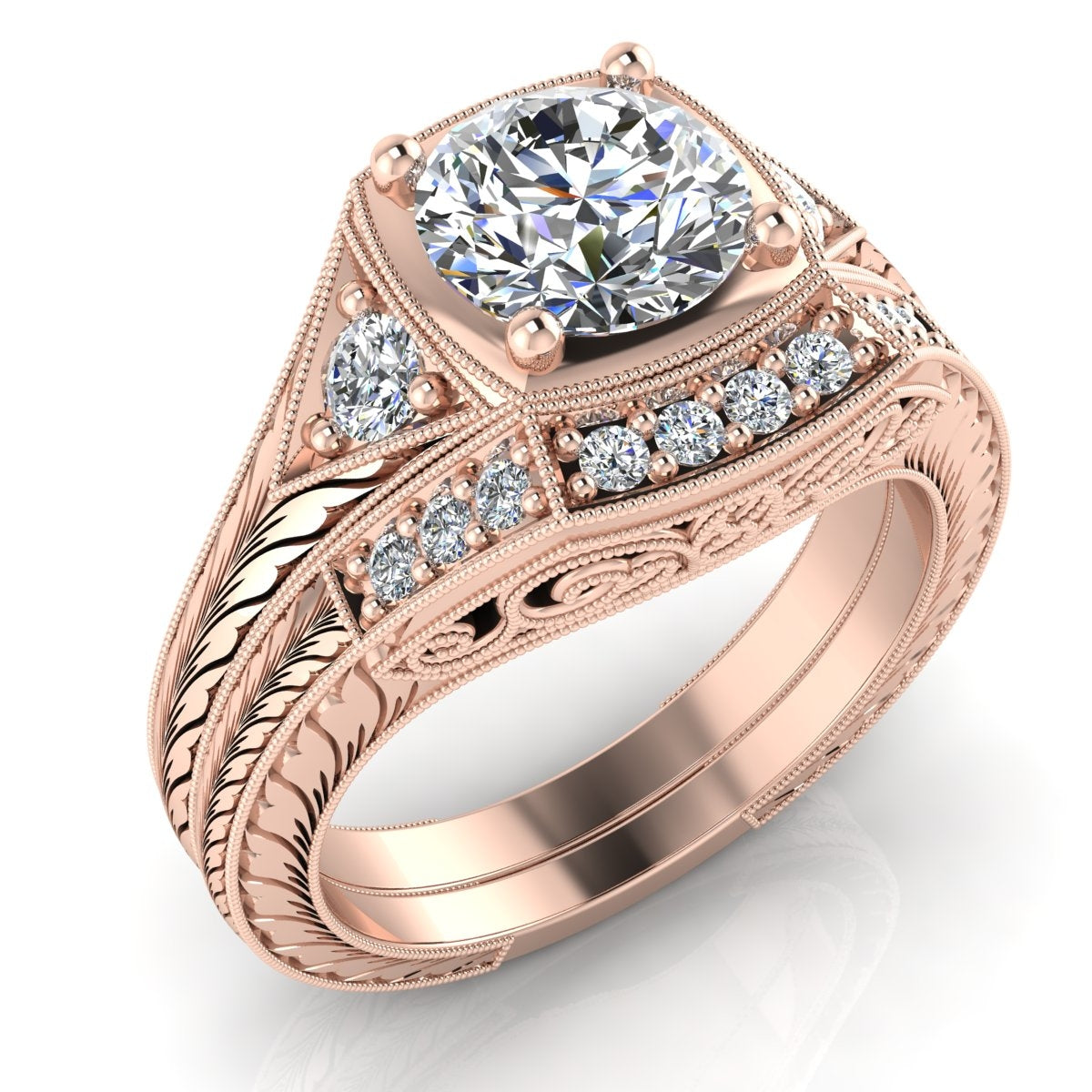 Gordon Clark Classic Diamond Guard Band with Wheat Engraving