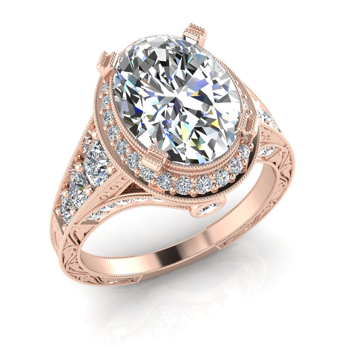 Antique Classic Oval Diamond Halo Engagement Ring by Jolie Designs