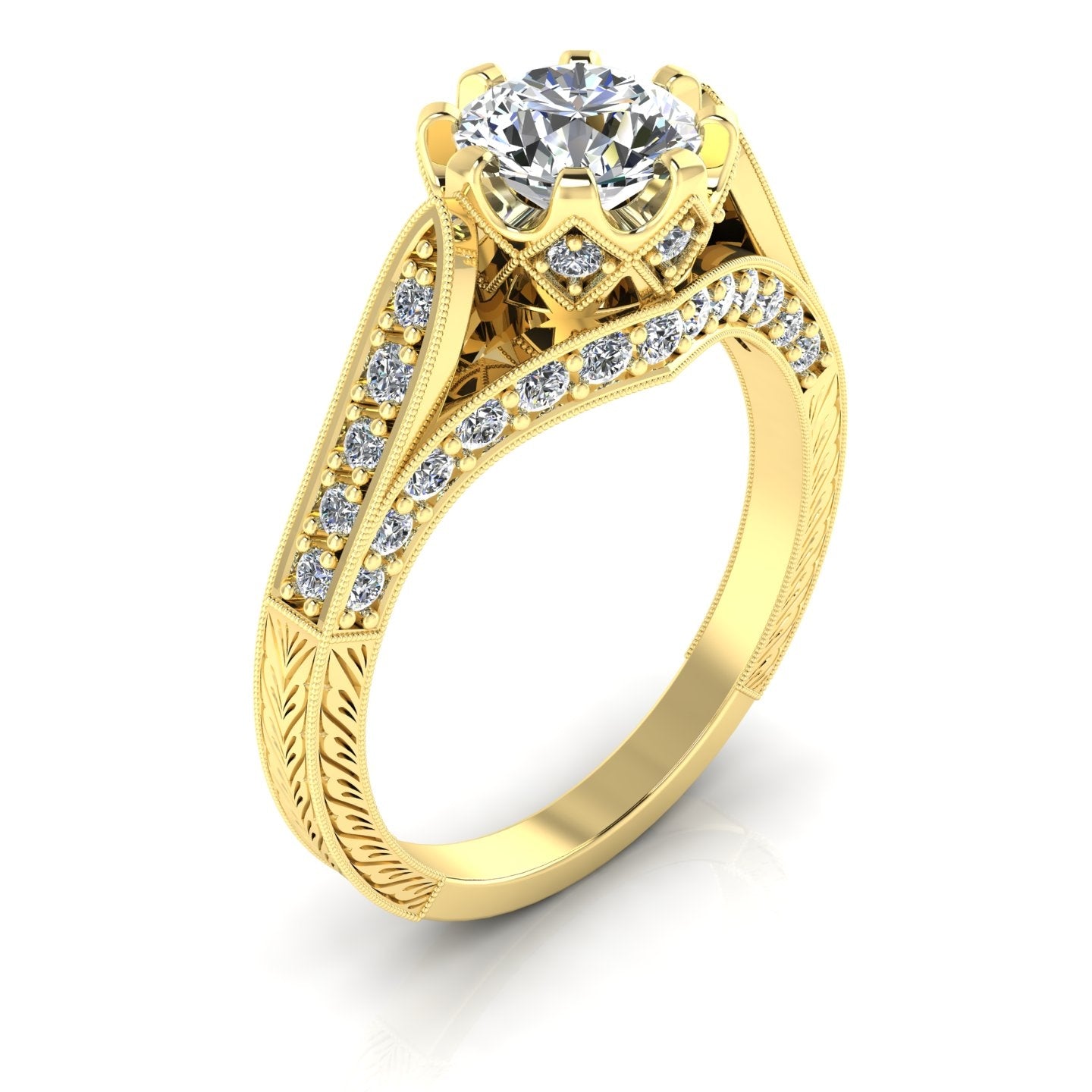 Vintage Petite Diamond Engagement Ring with Matching Band by Jolie Designs