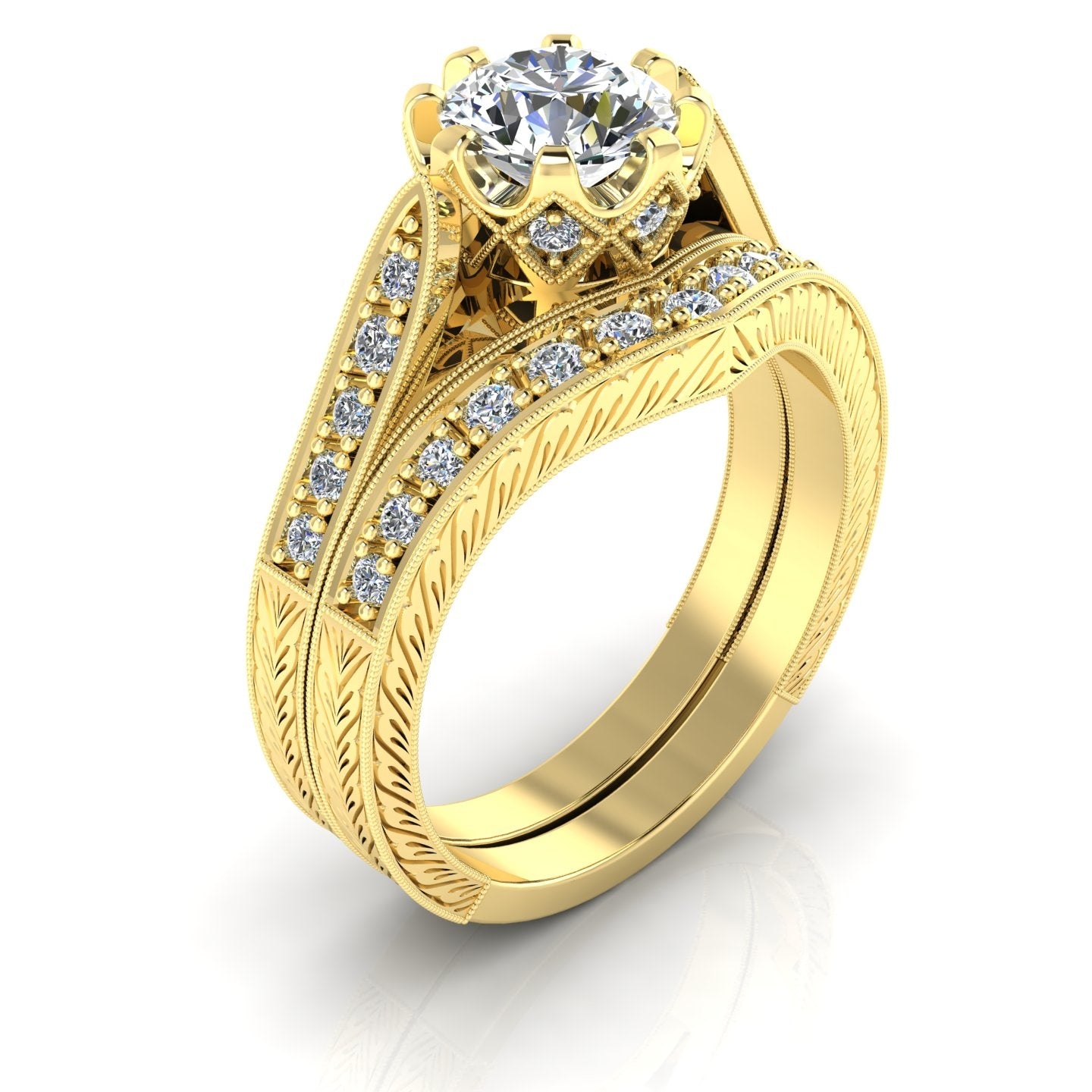 Gordon Clark Curved Diamond Guard Band with Millgrain Edging