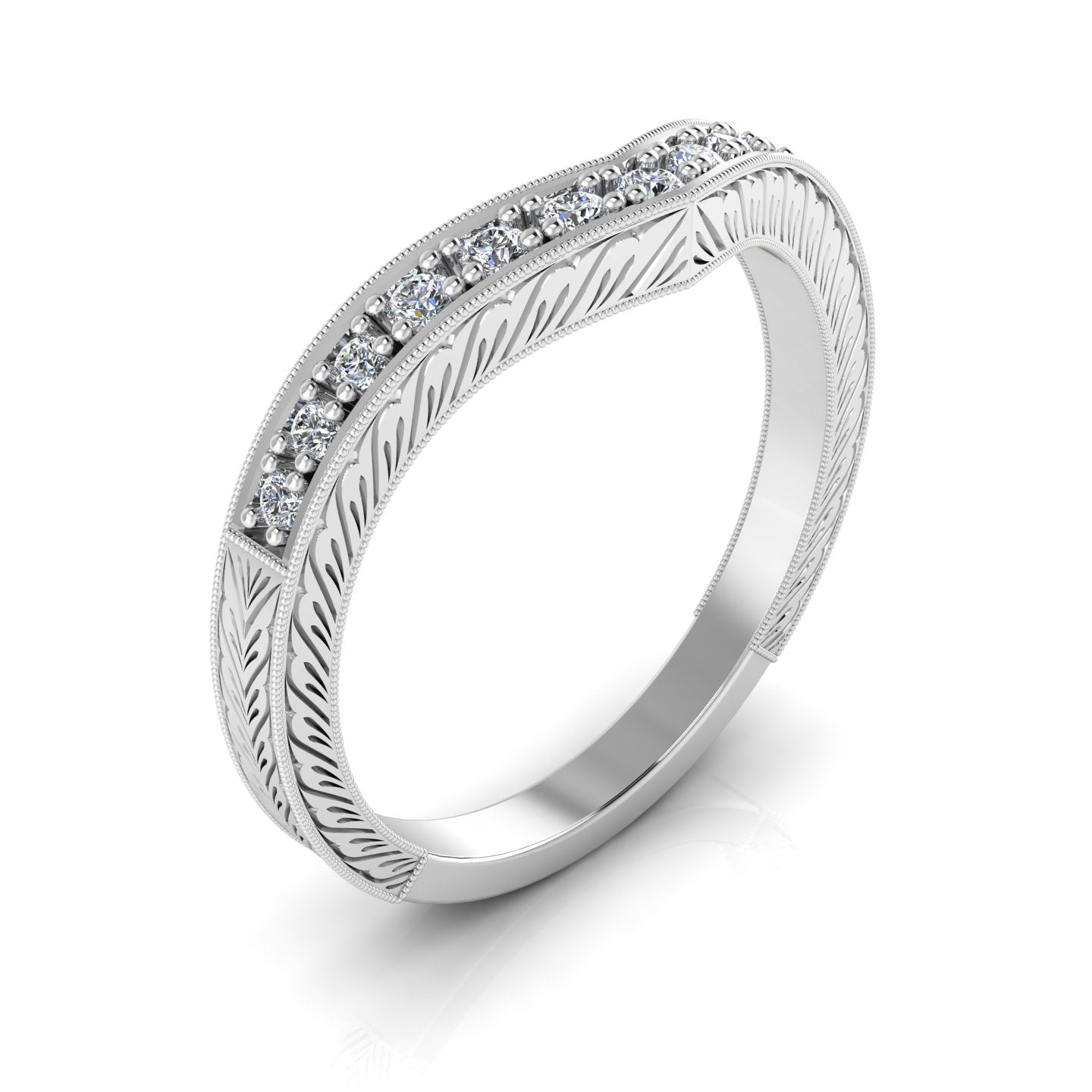 Gordon Clark Curved Diamond Guard Band with Millgrain Edging