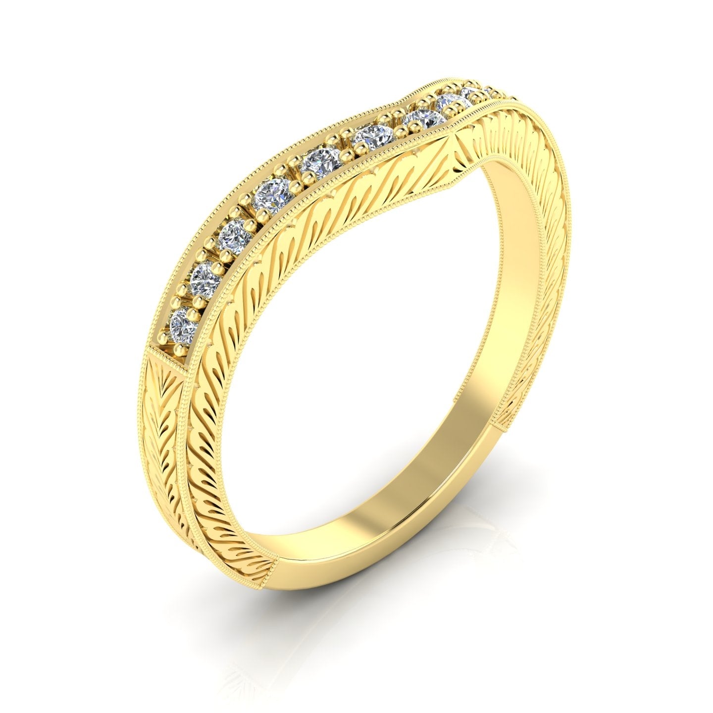 Gordon Clark Curved Diamond Guard Band with Millgrain Edging