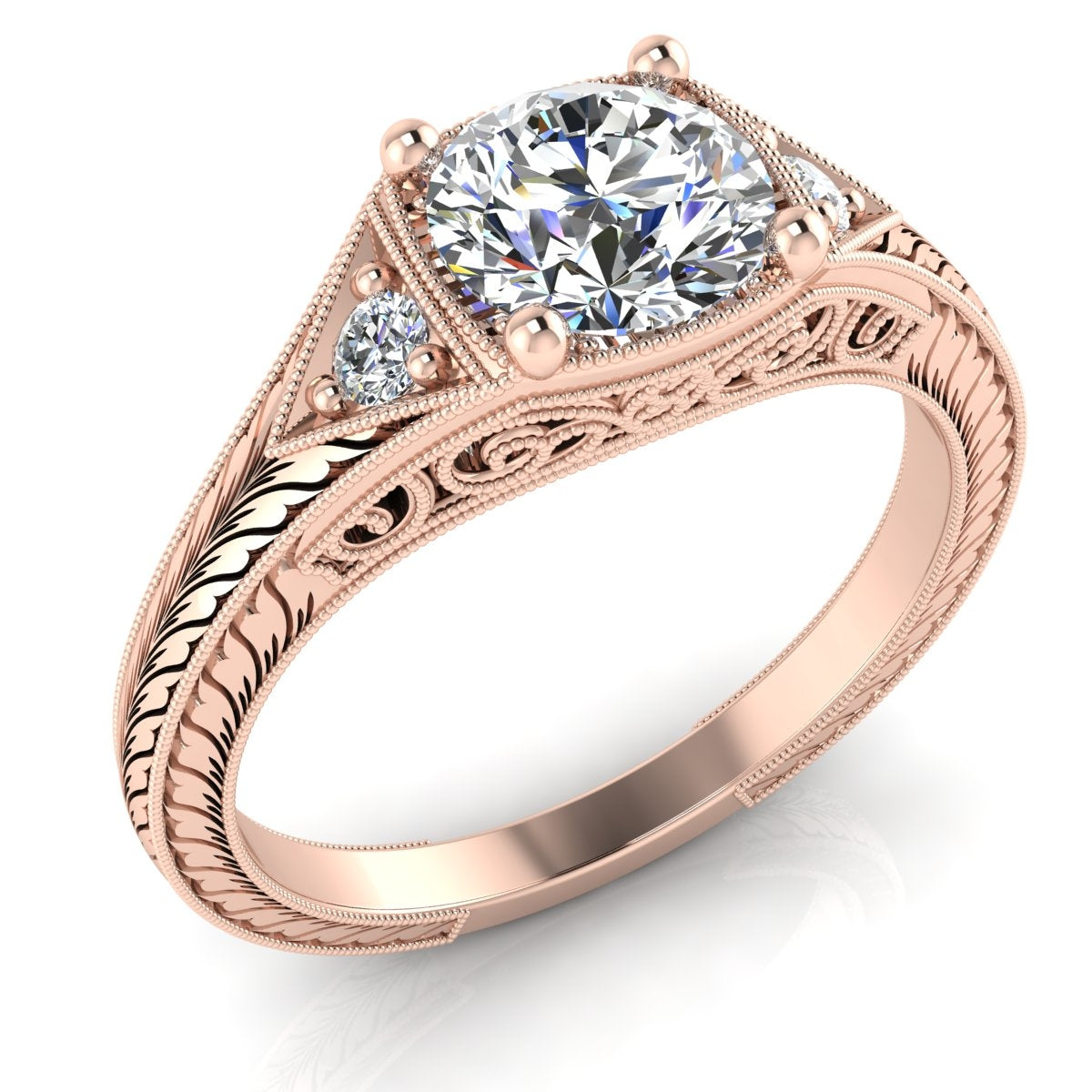 Vintage Petite Diamond Engraved Engagement Ring by Jolie Designs