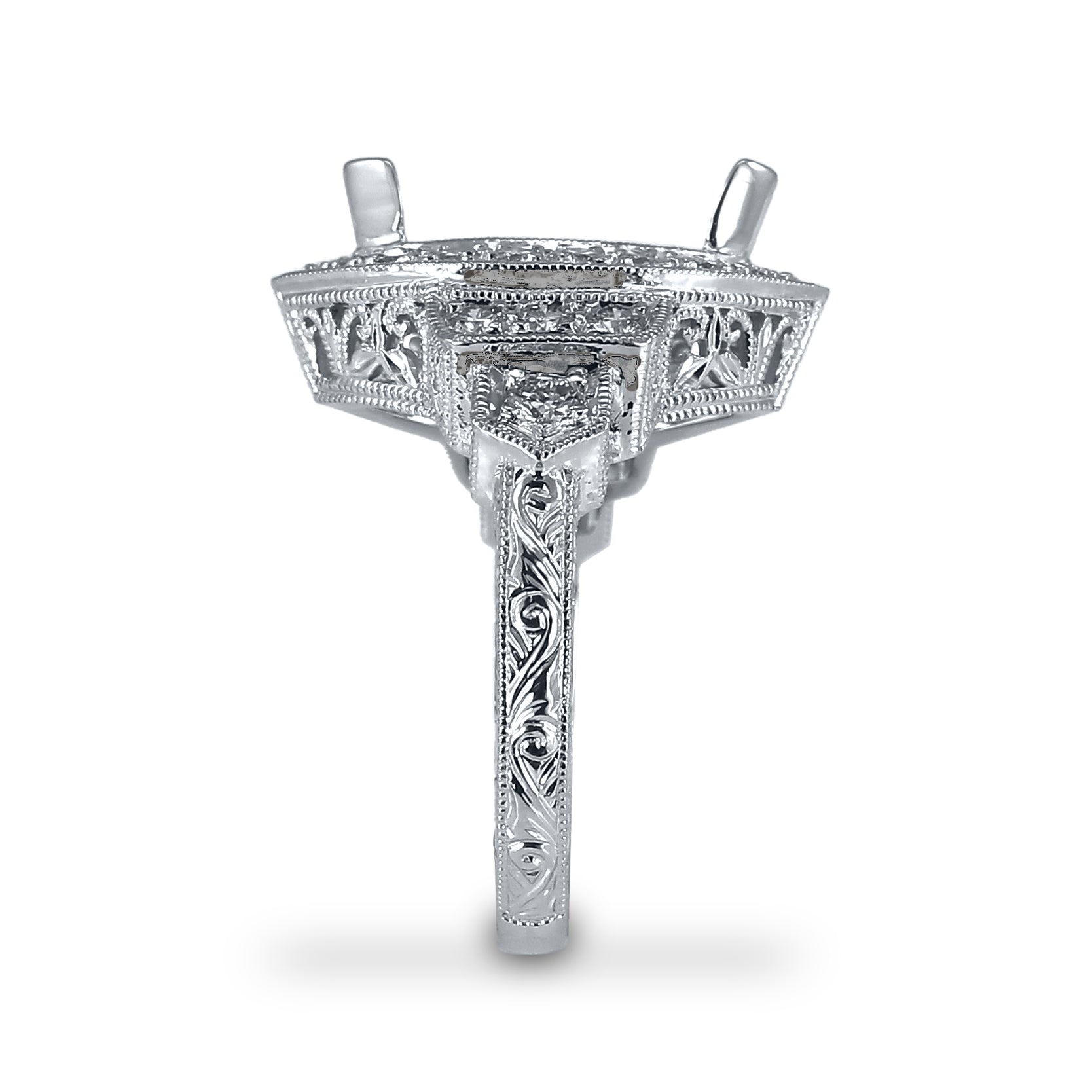 Antique Inspired Marquise Diamond Engraved Ring by Gordon Clark