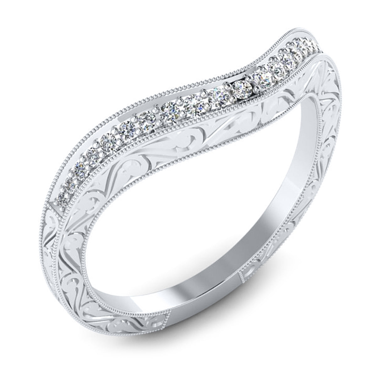 Antique Style Diamond Curved Guard Band with Scroll Engraving by Jolie Designs