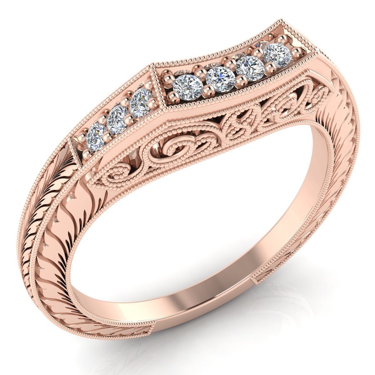 Gordon Clark Classic Diamond Guard Band with Wheat Engraving