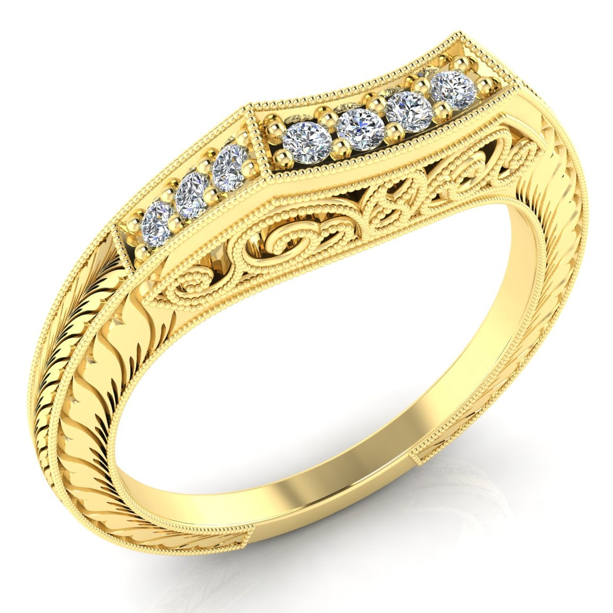 Gordon Clark Classic Diamond Guard Band with Wheat Engraving