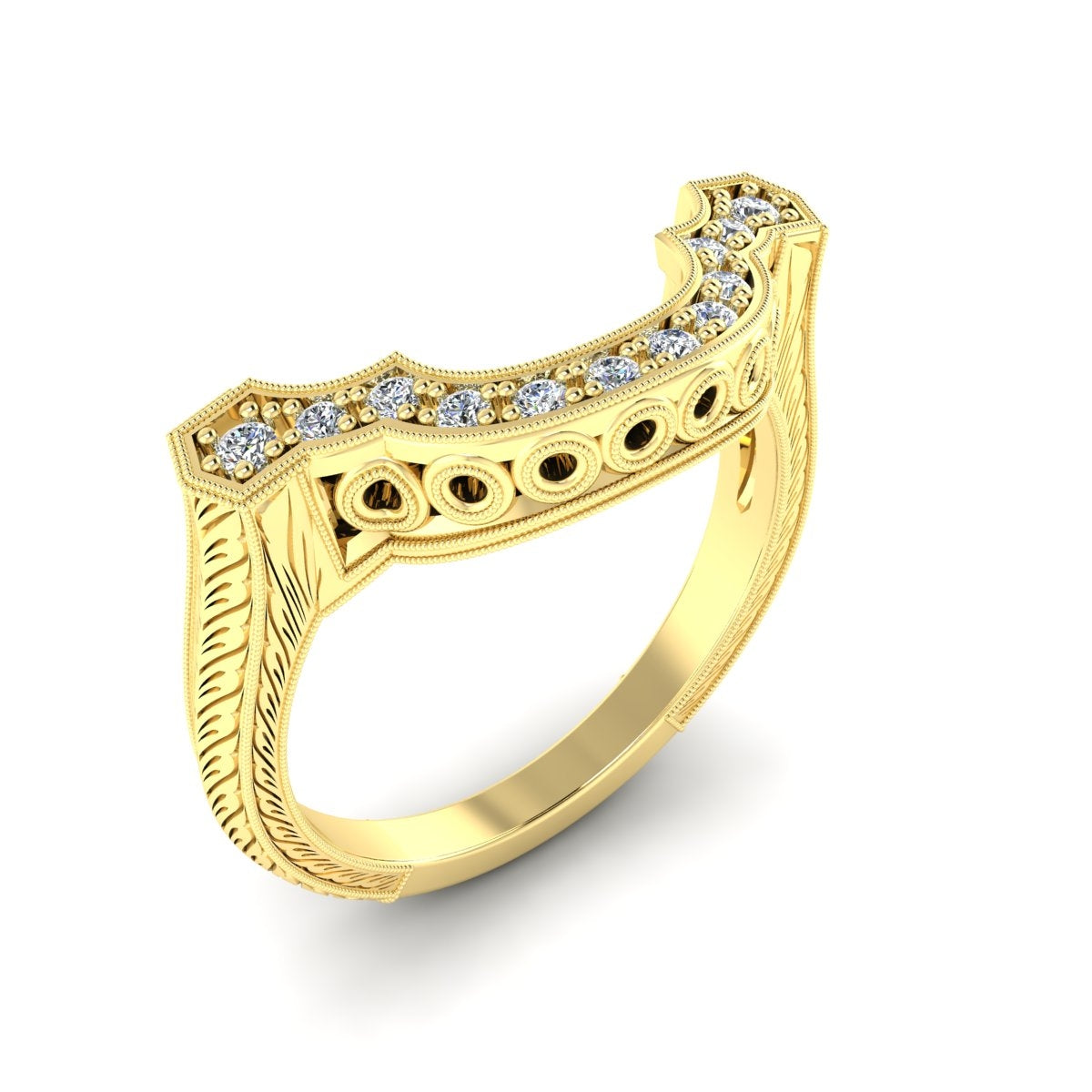 Gordon Clark Classic Diamond Guard Band with Mill Graining and Wheat Engraving