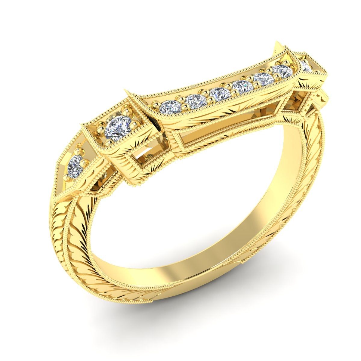 Antique Inspired Diamond Engagement Ring with Baguettes and Milgrain by Gordon Clark