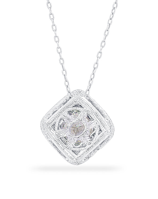Milgrain Border Diamond Halo Pendant by Jolie Designs