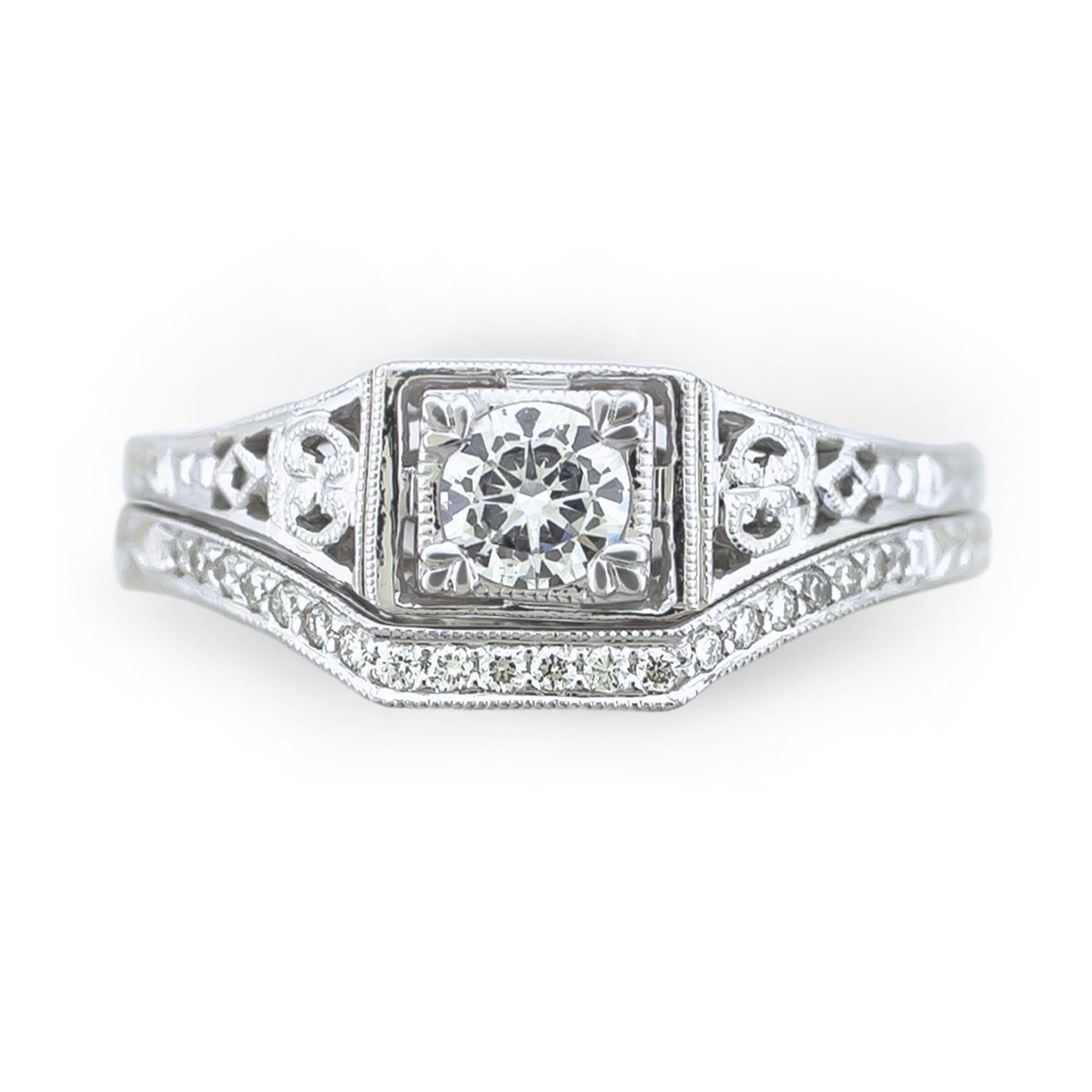 Antique Inspired Mill Grain Diamond Engagement Ring by Jolie Designs
