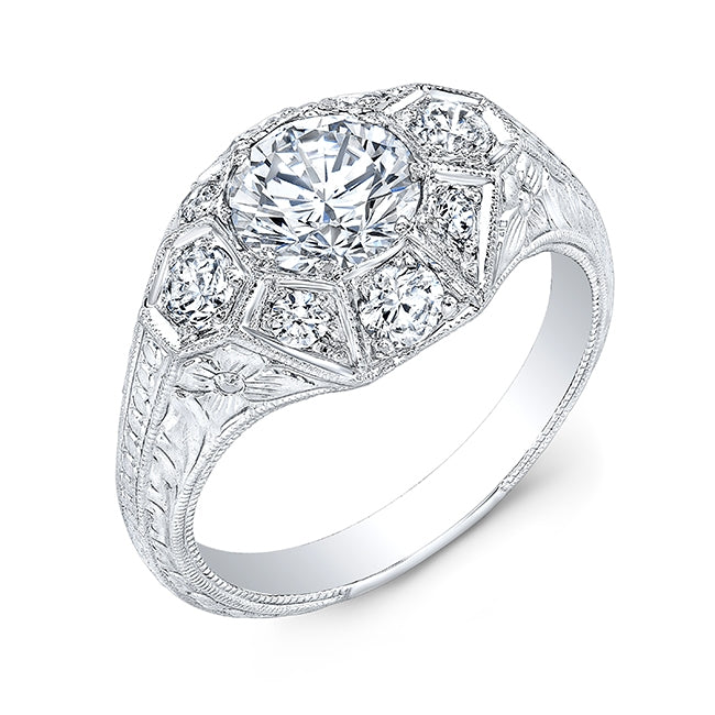 Antique Inspired Diamond Flower Pattern Engagement Ring by Jolie Designs
