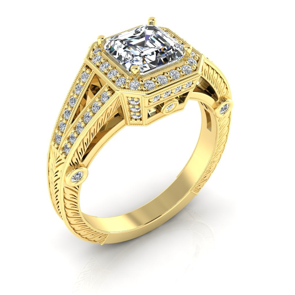 Antique-inspired Gordon Clark Princess and Asscher Cut Engagement Ring by Jolie Designs